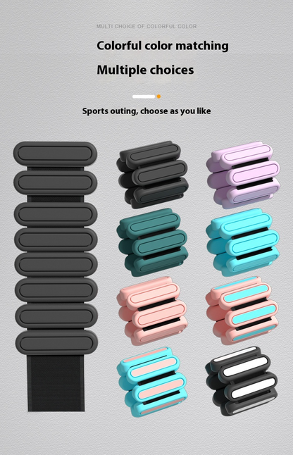 Collection of colorful 
bands on a gray background with text about color matching and choices.
