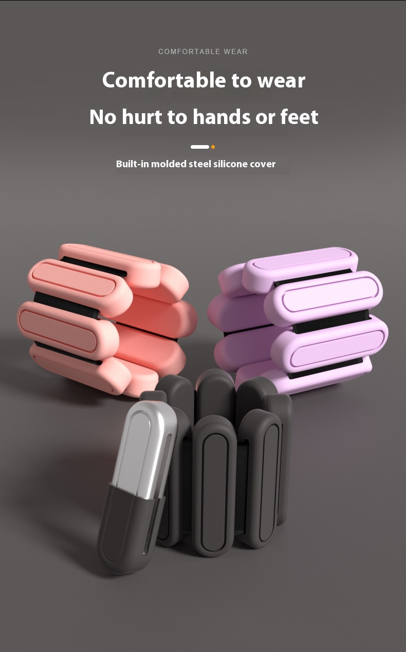 Set of pink, purple, and black arm exercises with text on a gray background