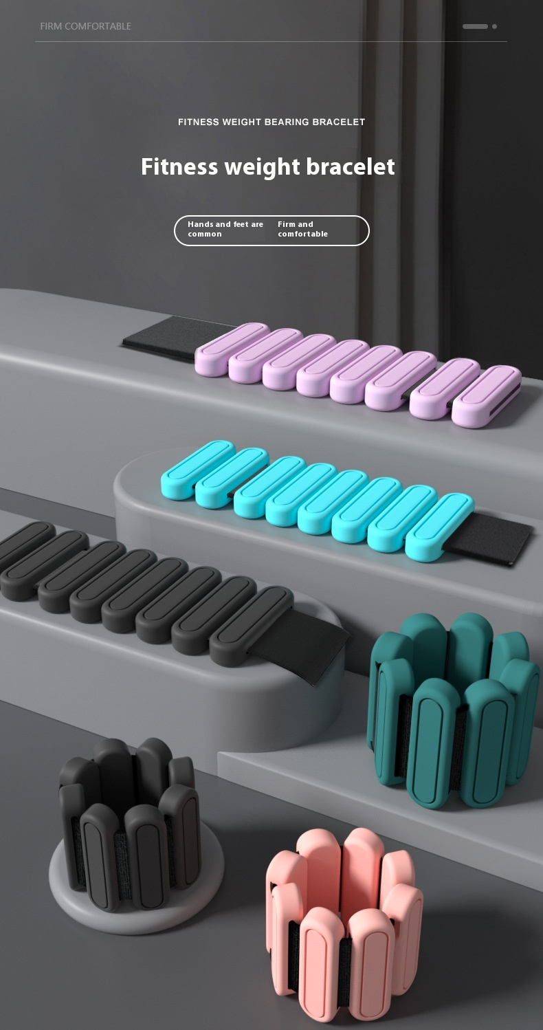 Fitness weight bracelet in various colors on a gray surface with a dark background