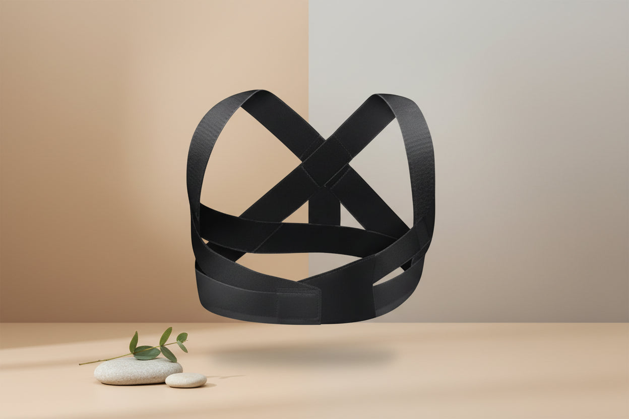 Black cross-shaped strap on a white background